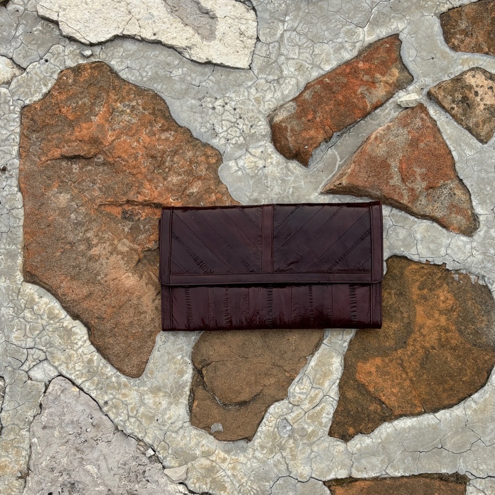 Mike Eel Skin Dark Brown Leather Clutch